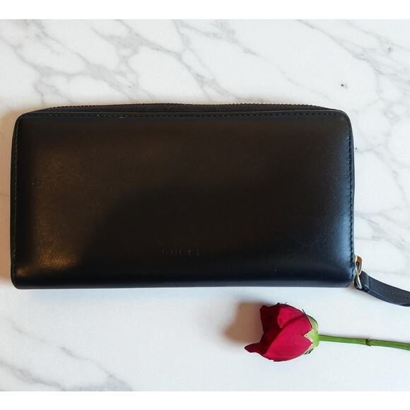 GUCCI GG Marmont Ribbon Long Wallet Round Zipper Black Leather - Authentic - Picture 3 of 13